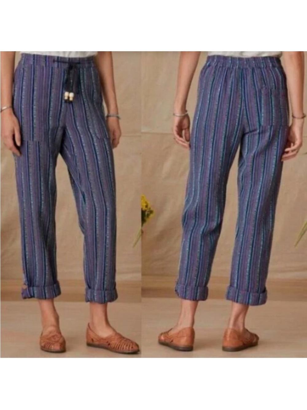Women’s Sundance Catalog Striped Lilou Yarn Dyed Jacquard Roll-Tab Pants Size S